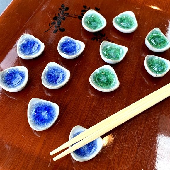 RARE Vtg Natural Stone Ceramic Mini Chopstick Rest Holder Set 12pcs Handmade - Picture 1 of 10